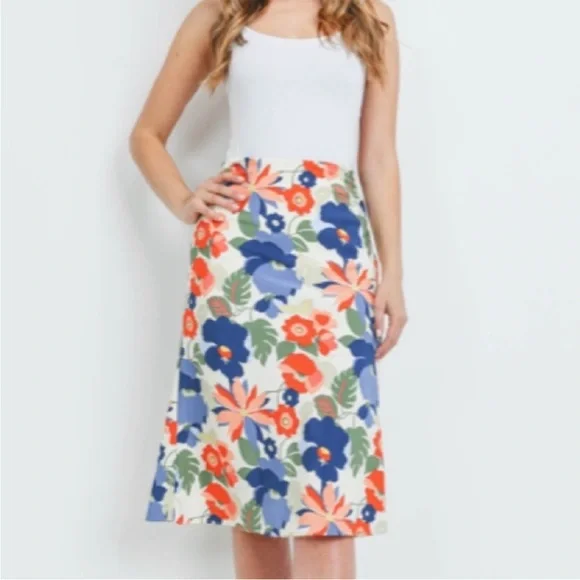 Coral & Blue Floral Skirt - Picture 1 of 5